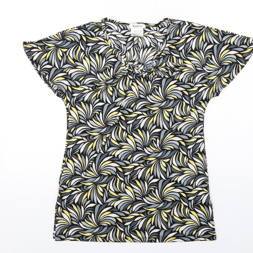 Kim&Co Womens Multicoloured Geometric Polyester Basic T-Shirt Size S V-Neck