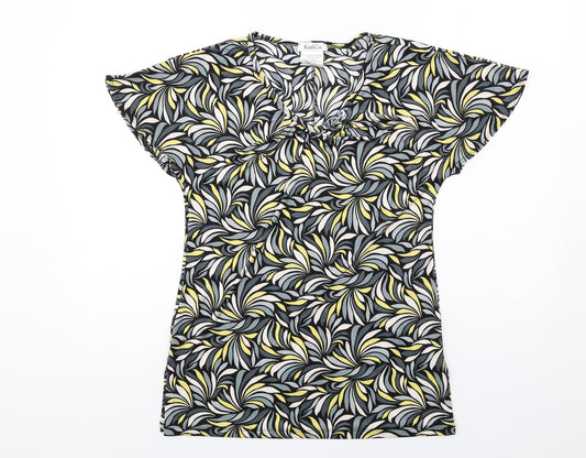 Kim&Co Womens Multicoloured Geometric Polyester Basic T-Shirt Size S V-Neck