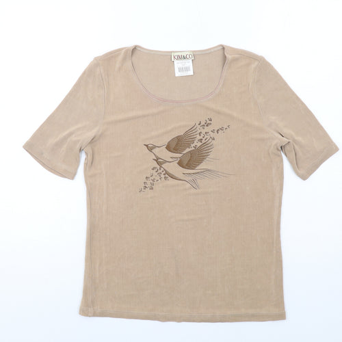 Kim&Co Womens Beige Polyester Basic T-Shirt Size M Round Neck