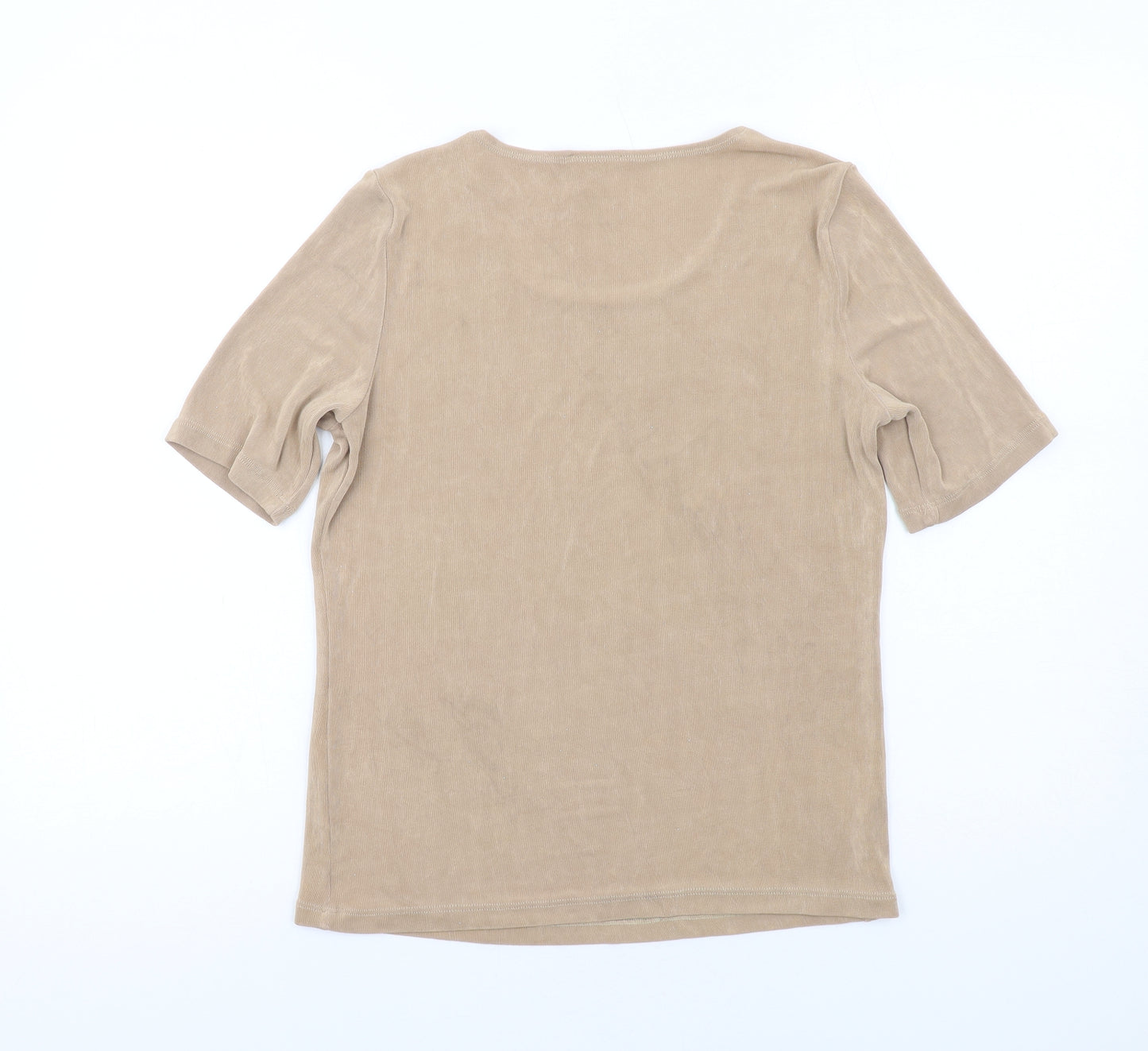 Kim&Co Womens Beige Polyester Basic T-Shirt Size M Round Neck