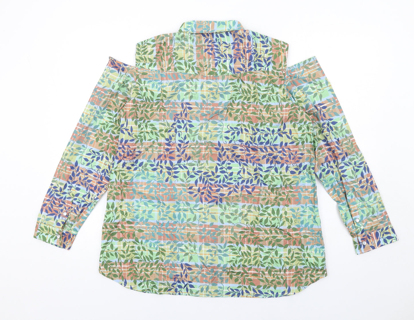 Pareesa Pret Womens Multicoloured Geometric Cotton Basic Button-Up Size L Collared - Cold Shoulder Detail