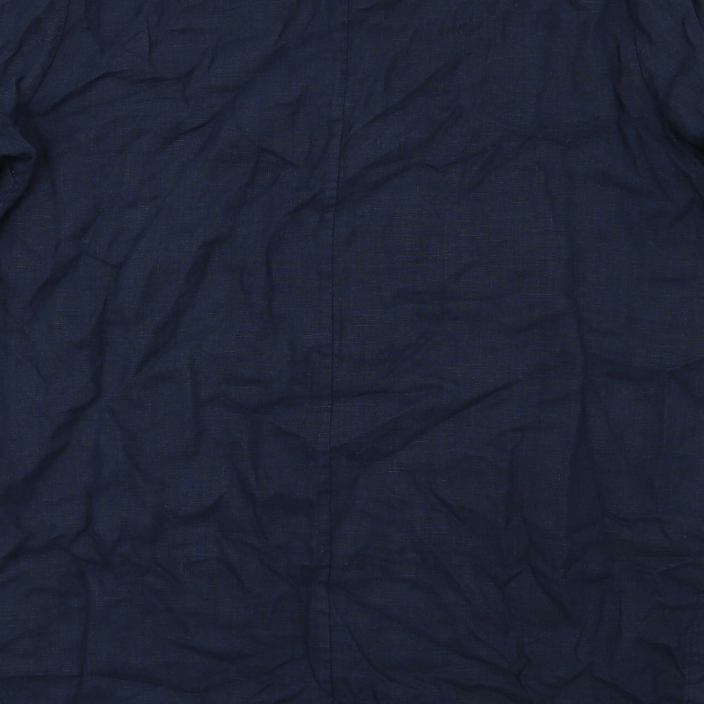 Jaeger Womens Blue Linen A-Line Size 16 V-Neck Pullover