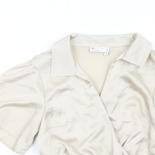 ASOS Womens Ivory Polyester Wrap Blouse Size 10 Collared - Peplum