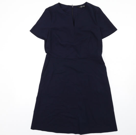 NEXT Womens Blue Polyester A-Line Size 12 V-Neck Zip