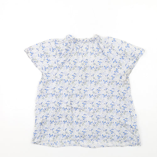 Marks and Spencer Womens Blue Floral Cotton Basic Blouse Size 12 V-Neck