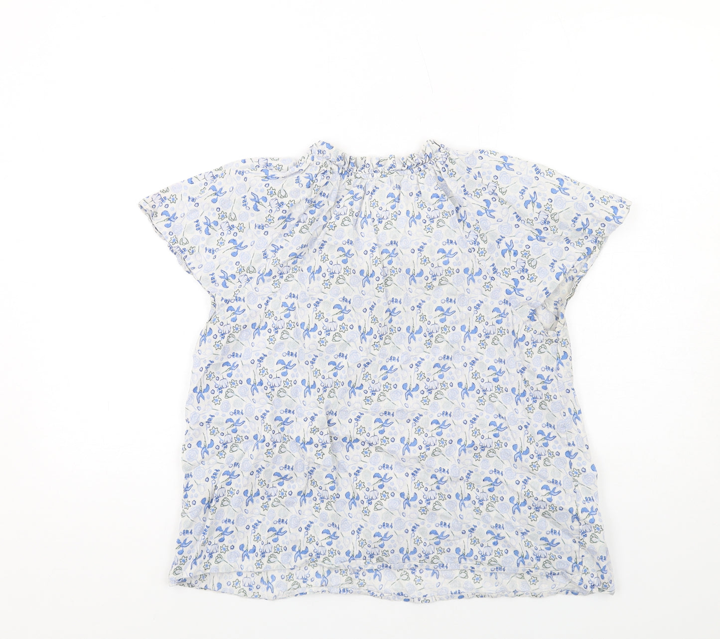 Marks and Spencer Womens Blue Floral Cotton Basic Blouse Size 12 V-Neck