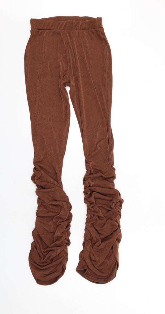 PRETTYLITTLETHING Womens Brown Polyester Trousers Size 8 L31 in Regular