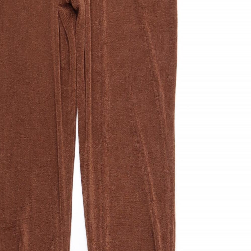 PRETTYLITTLETHING Womens Brown Polyester Trousers Size 8 L31 in Regular