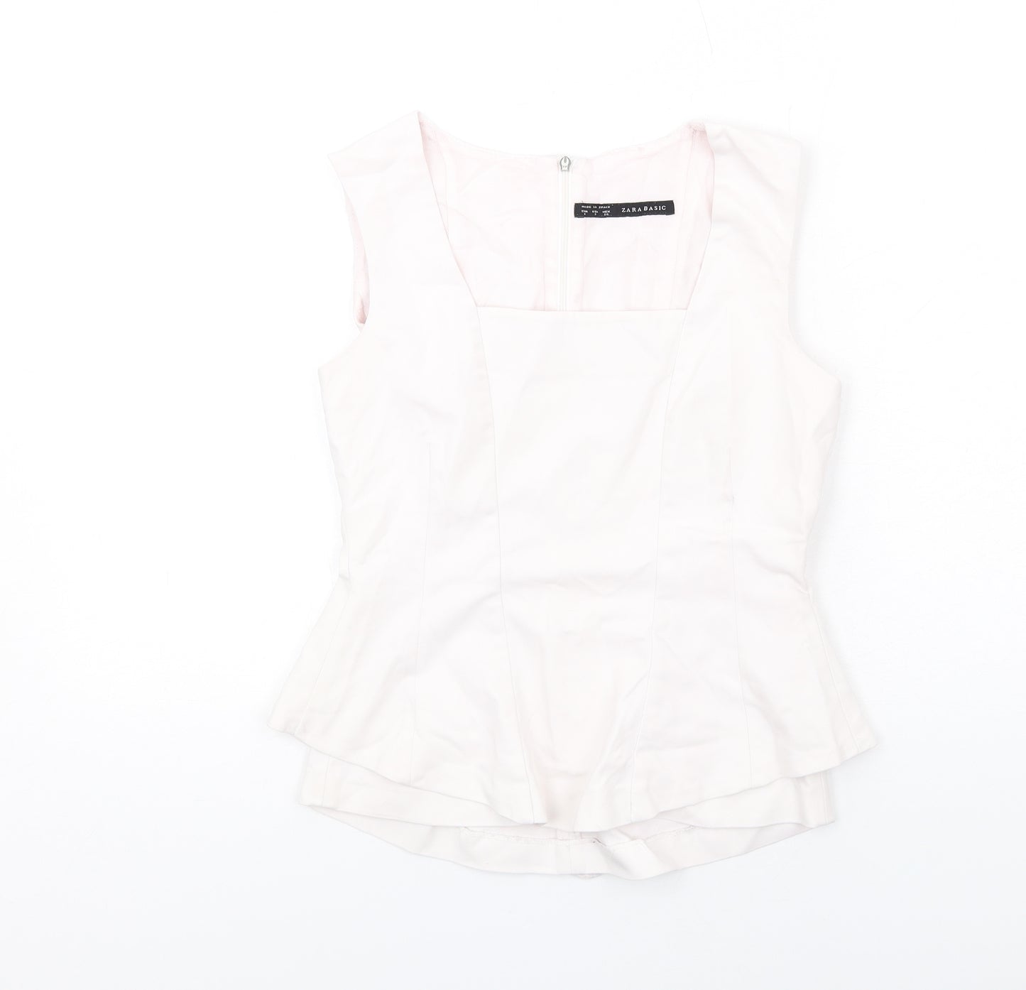 Zara Womens Pink Cotton Basic Blouse Size S Square Neck