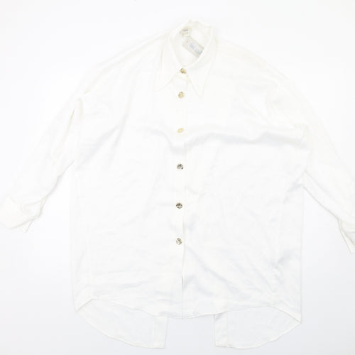 River Island Womens White Polyester Basic Button-Up Size 10 Collared
