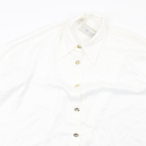 River Island Womens White Polyester Basic Button-Up Size 10 Collared