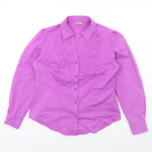 Marks and Spencer Womens Purple Cotton Basic Button-Up Size 12 Collared