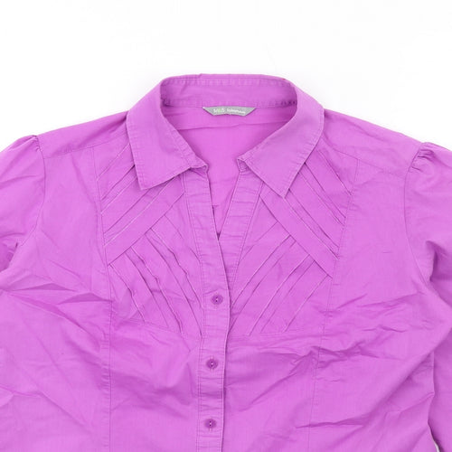 Marks and Spencer Womens Purple Cotton Basic Button-Up Size 12 Collared