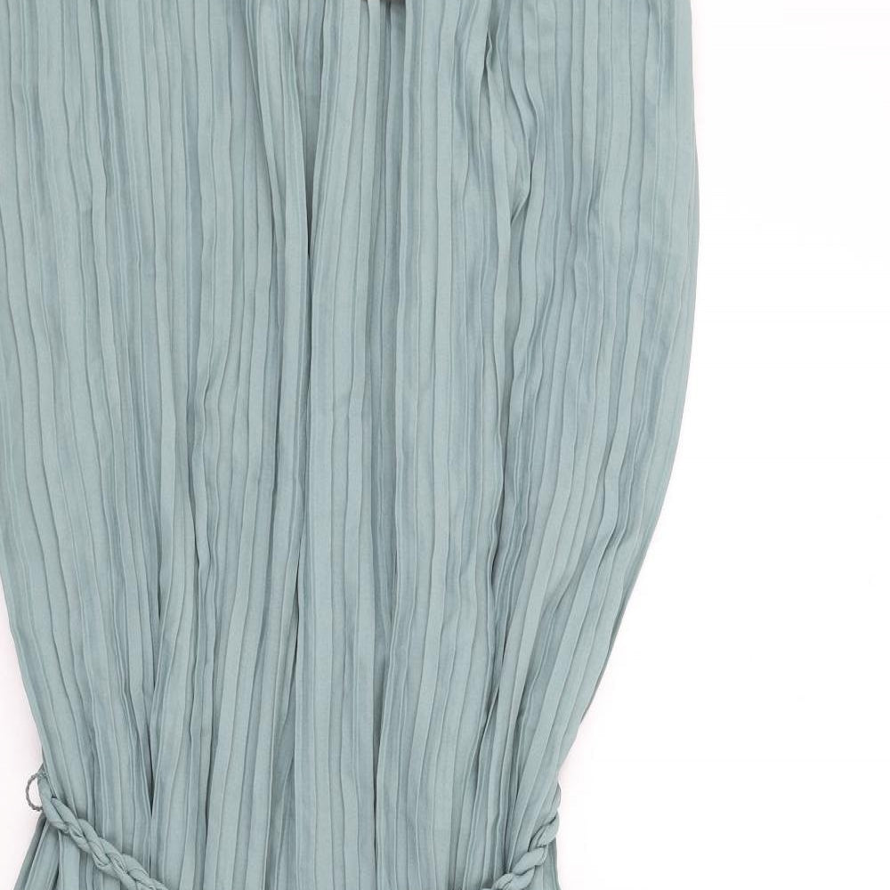 Zara Womens Green Polyester A-Line Size M Mock Neck Button