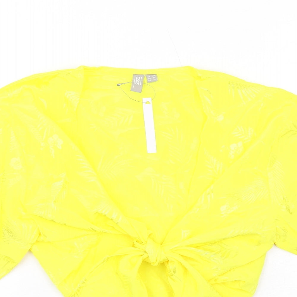 ASOS Womens Yellow Geometric Polyester Basic Blouse Size 8 V-Neck - Tie Front Detail