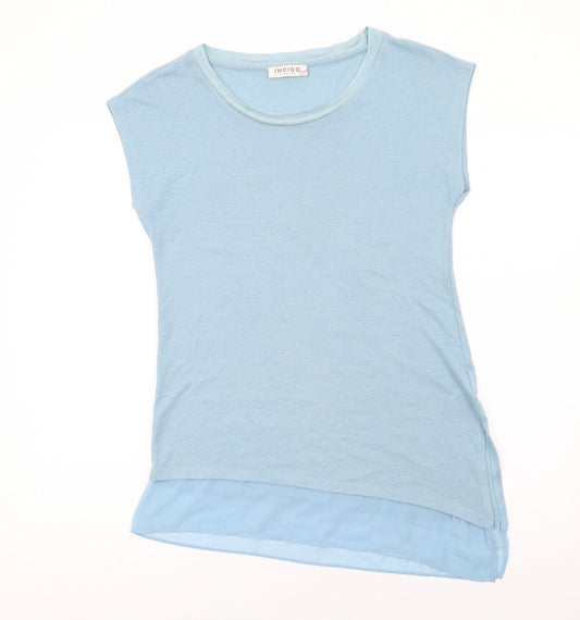 Indigo Womens Blue Polyester Basic T-Shirt Size 12 Boat Neck - Asymmetric Hem
