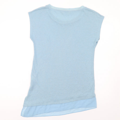 Indigo Womens Blue Polyester Basic T-Shirt Size 12 Boat Neck - Asymmetric Hem