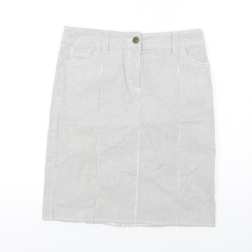 Per Una Womens White Striped Cotton A-Line Skirt Size 12 Zip