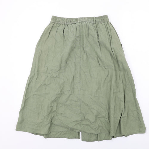 St Michael Womens Green Cotton Swing Skirt Size 12 Button