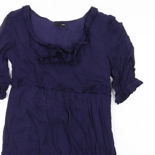 NEXT Womens Blue Polyester A-Line Size 8 Round Neck Button