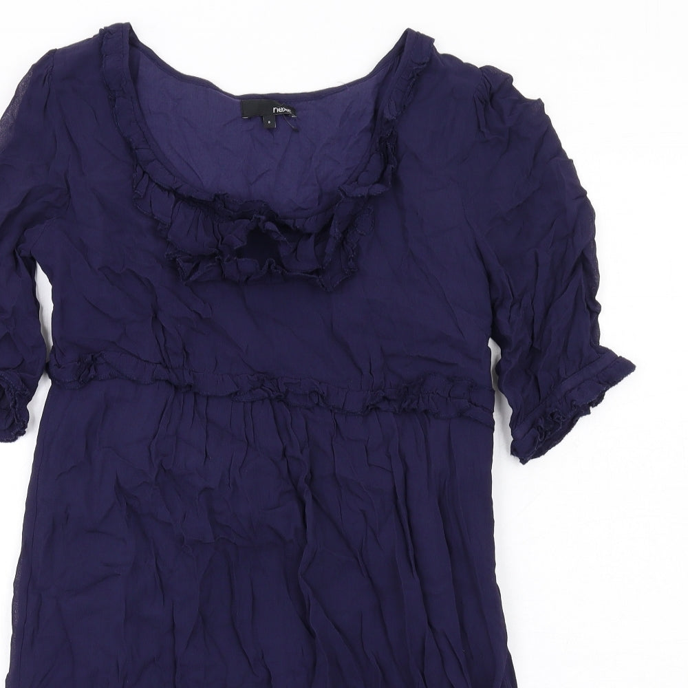 NEXT Womens Blue Polyester A-Line Size 8 Round Neck Button