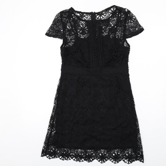 Zara Womens Black Polyester A-Line Size M Round Neck Zip