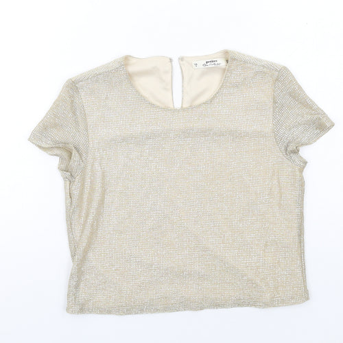 Miss Selfridge Womens Gold Polyester Cropped T-Shirt Size 8 Round Neck
