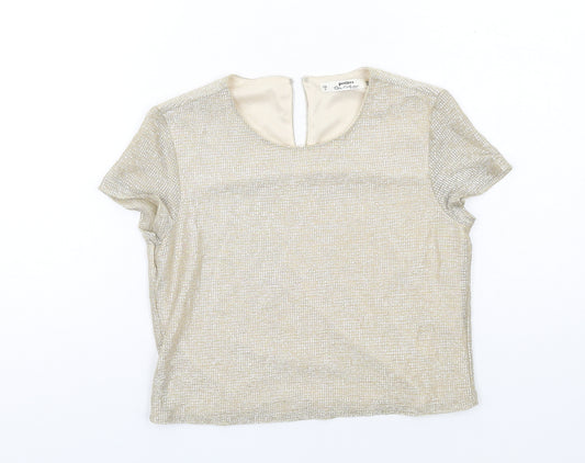 Miss Selfridge Womens Gold Polyester Cropped T-Shirt Size 8 Round Neck