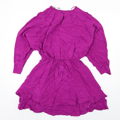 Zara Womens Purple Polyester A-Line Size XS Round Neck Zip