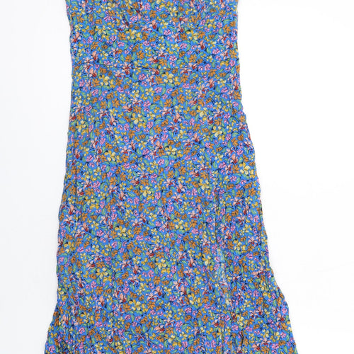 Zara Womens Blue Floral Viscose Slip Dress Size S V-Neck Zip