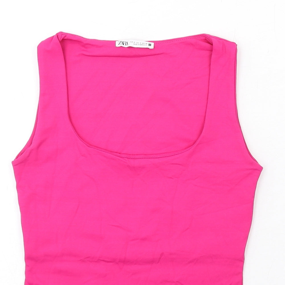 Zara Womens Pink Polyester Basic Tank Size S Scoop Neck