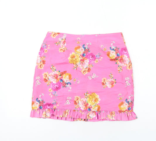 ASOS Womens Pink Floral Polyester Trumpet Skirt Size 10 Zip