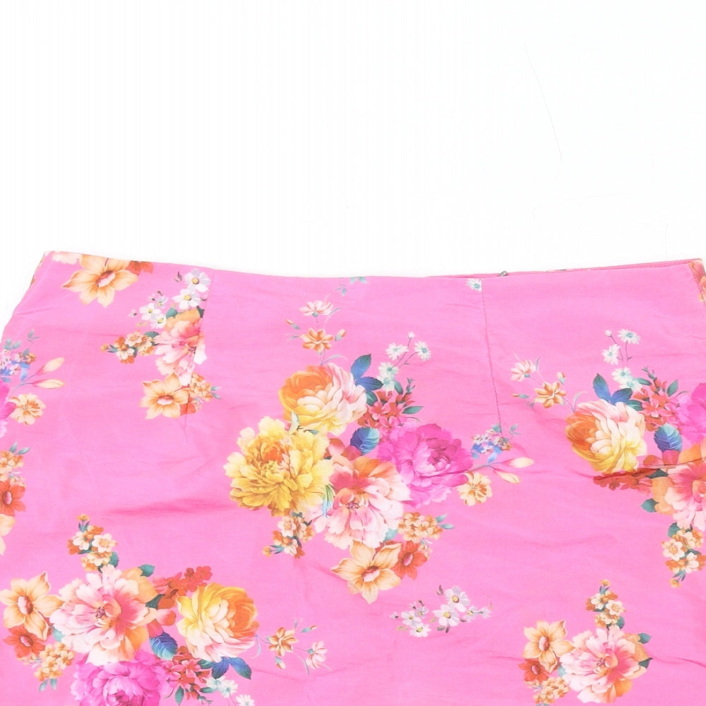 ASOS Womens Pink Floral Polyester Trumpet Skirt Size 10 Zip