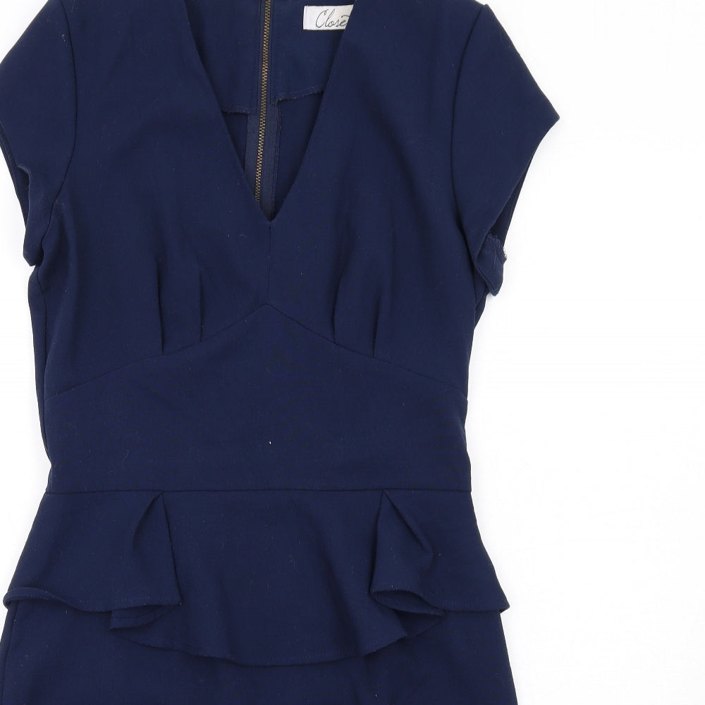 Closet Womens Blue Polyester Shift Size 12 V-Neck Zip