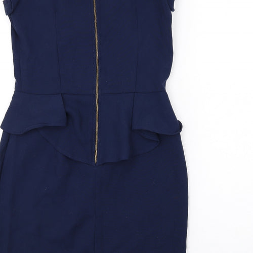 Closet Womens Blue Polyester Shift Size 12 V-Neck Zip