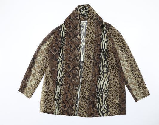Susan Graver Womens Brown Animal Print Polyester Kimono Blouse Size S Collared