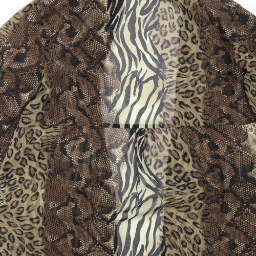 Susan Graver Womens Brown Animal Print Polyester Kimono Blouse Size S Collared