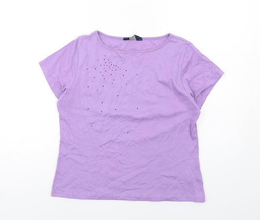 Casual Club Womens Purple Cotton Basic T-Shirt Size 16 Boat Neck