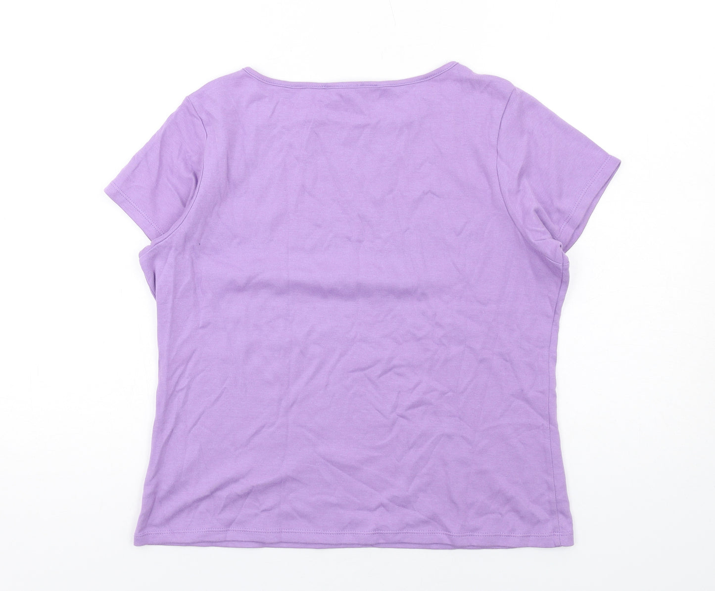 Casual Club Womens Purple Cotton Basic T-Shirt Size 16 Boat Neck