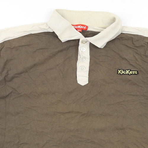 Kickers Mens Brown Colourblock Cotton Polo Size XL Collared Button