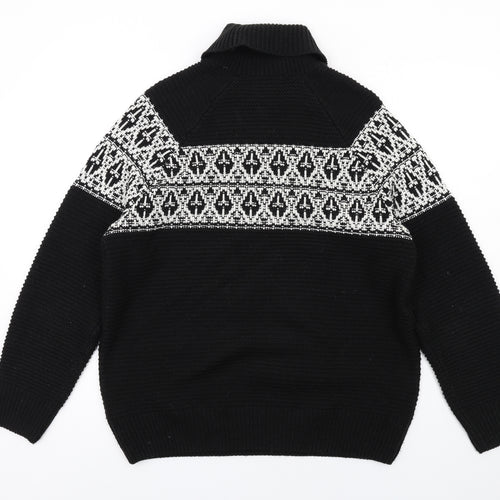 Marks and Spencer Mens Black Roll Neck Fair Isle Acrylic Pullover Jumper Size L Long Sleeve