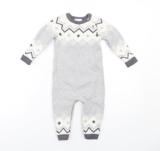 NEXT Baby Grey Geometric Cotton Romper One-Piece Size 12-18 Months Snap