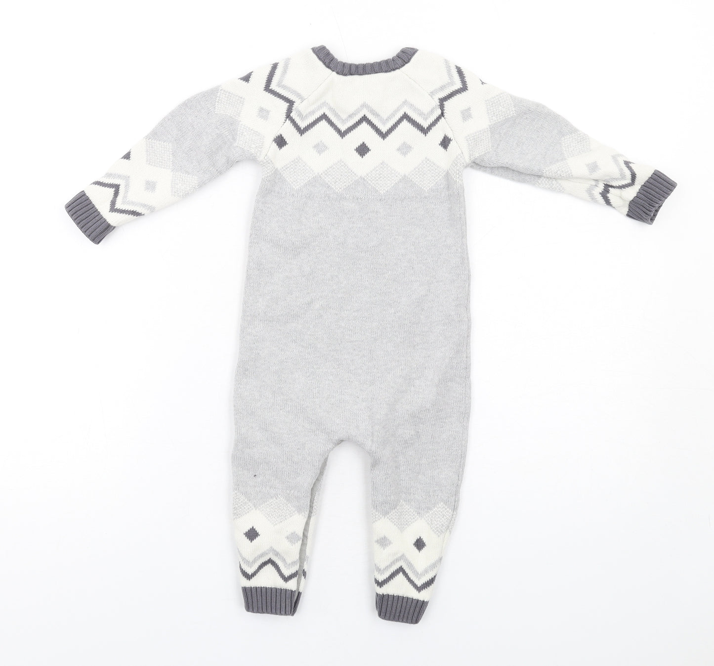 NEXT Baby Grey Geometric Cotton Romper One-Piece Size 12-18 Months Snap