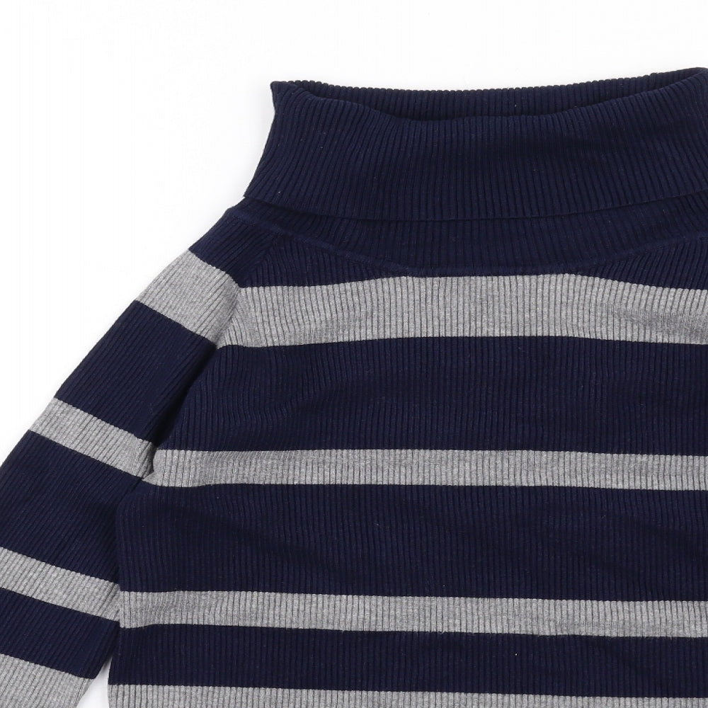 QED London Womens Blue Roll Neck Striped Viscose Pullover Jumper Size L