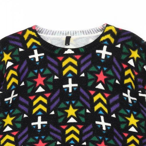 H&M Womens Multicoloured Round Neck Geometric Acrylic Pullover Jumper Size S
