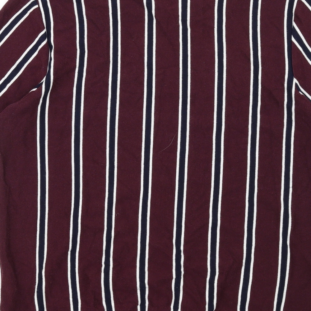 Topman Mens Purple Crew Neck Striped Cotton Pullover Jumper Size XL Short Sleeve
