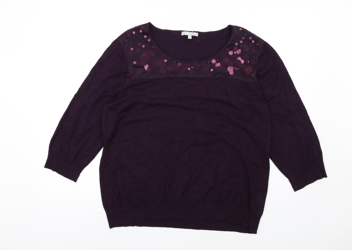 Per Una Womens Purple Round Neck Viscose Pullover Jumper Size 22