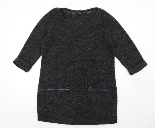 NEXT Womens Grey Polyester Jumper Dress Size 16 V-Neck Pullover