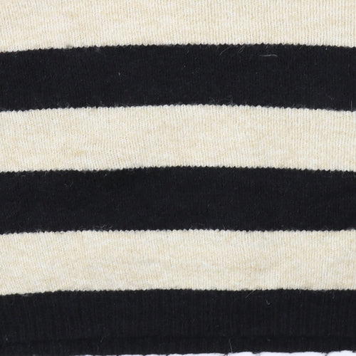 CULTURE Womens Black Round Neck Striped Polyester Pullover Jumper Size M