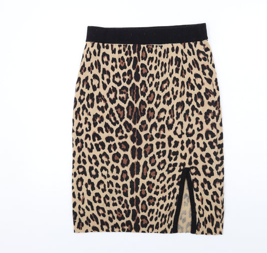 Jaeger Womens Brown Animal Print Wool Straight & Pencil Skirt Size M - Leopard pattern